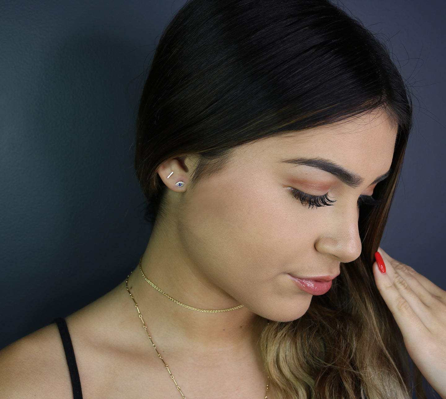 14K Gold Tiny Bar Stud Earrings | Polished & Matte Minimalist Studs